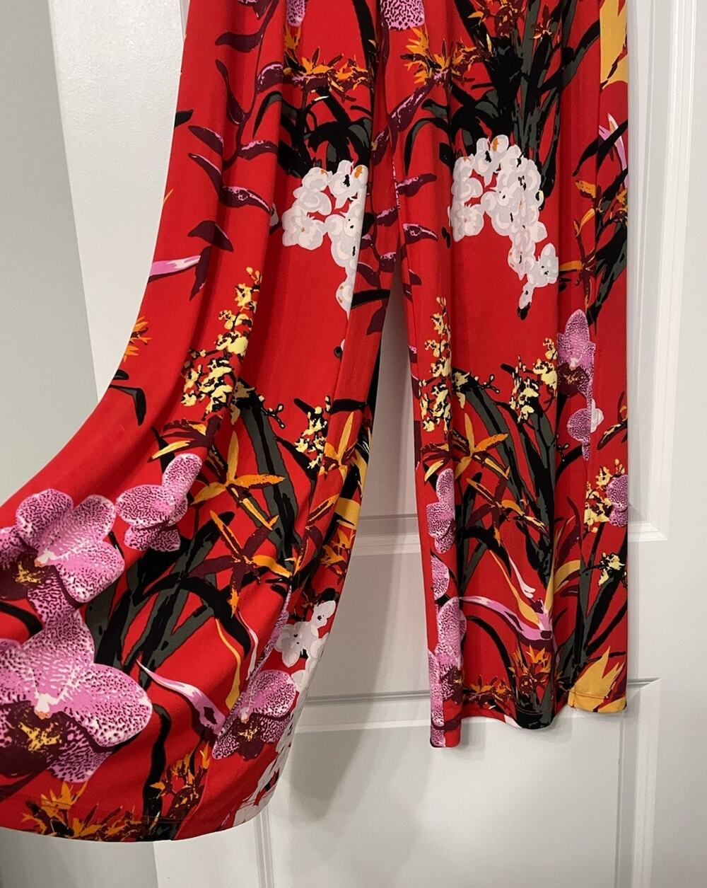 Gili Pants Women XXS Red Floral Jetsetter Palazzo Wide Leg Side Slit Tropical